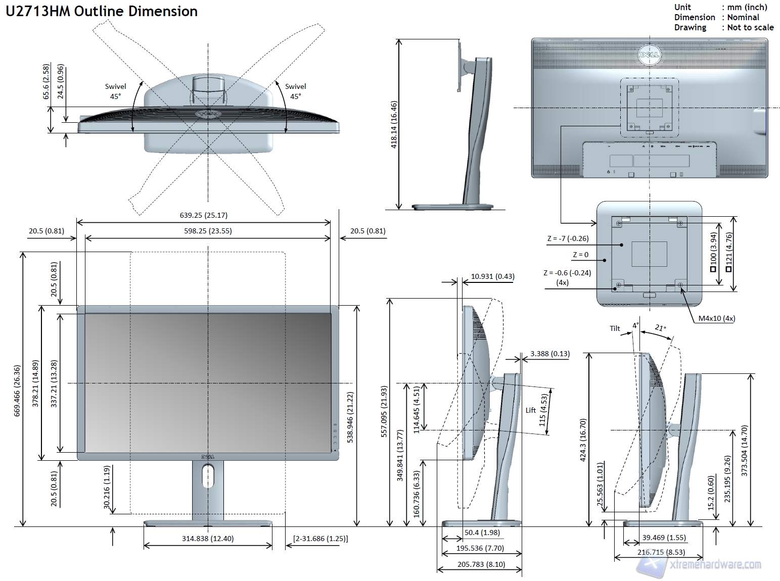 Dell U2713HM dimensioni misure
